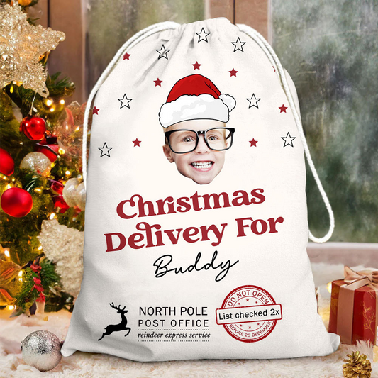 Personalized Santa Sack - Christmas Gift For Family - Upload Face Photo With Santa Hat