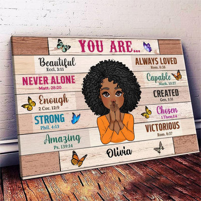 You Are Beautiful Woman - Personalized Horizontal Canvas - Gift for Black Woman, Black Girl, African American, Black History Month, Juneteenth