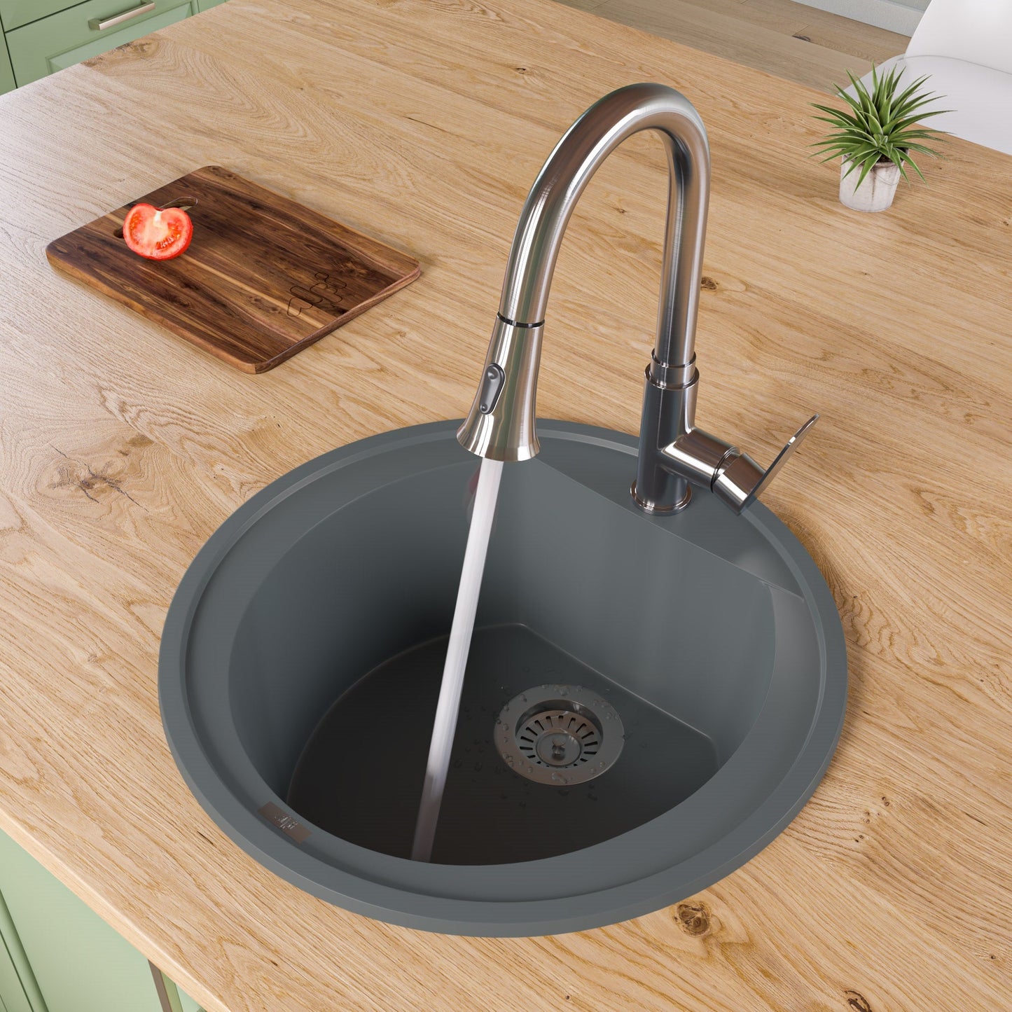 ALFI brand AB2020DI 20" Drop-In Round Granite Composite Kitchen Prep Sink