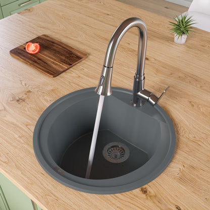 ALFI brand AB2020DI 20" Drop-In Round Granite Composite Kitchen Prep Sink