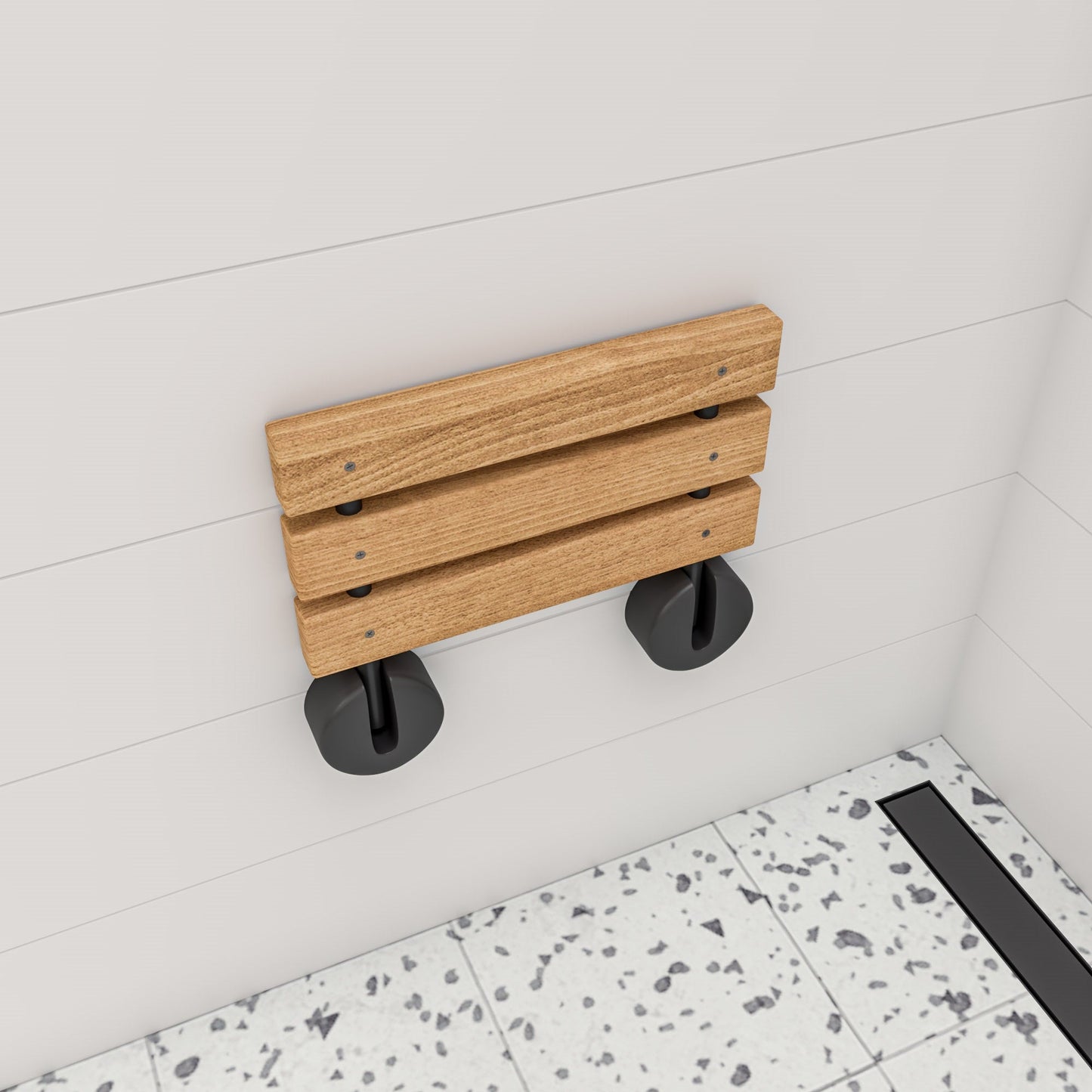 ALFI brand ABS16R 16" Wide Foldable Teak Shower Seat with Round Hardware