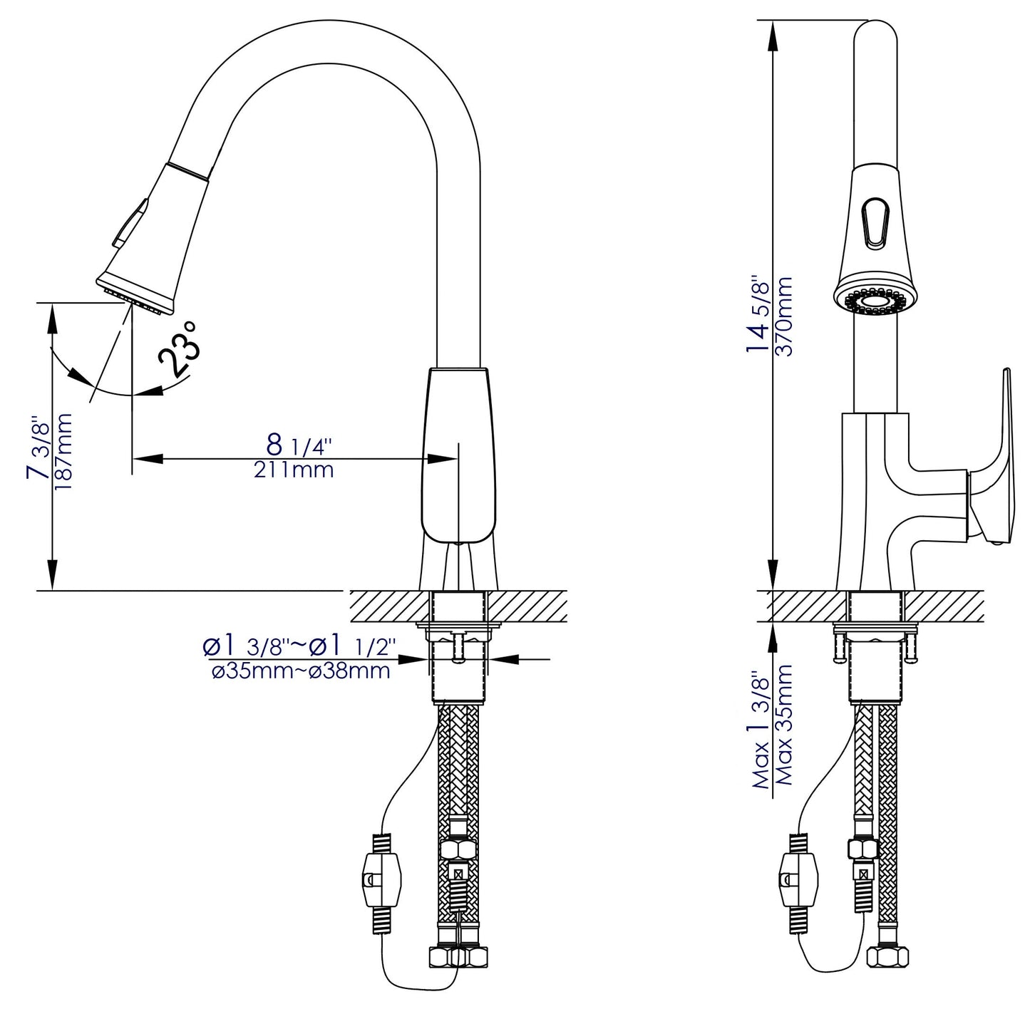 ALFI brand ABKF3889 Square Gooseneck Pull Down Kitchen Faucet