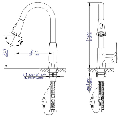 ALFI brand ABKF3889 Square Gooseneck Pull Down Kitchen Faucet