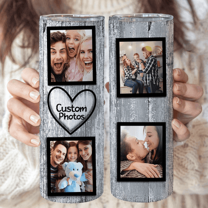 Custom Photo Collage Tumbler - Personalized Custom 20oz Skinny Tumbler Cup - Birthday, Loving, Funny Gift For Couples, Anniversary, Husband, Wife, Girlfriend, Boyfriend, Family, Her/Him