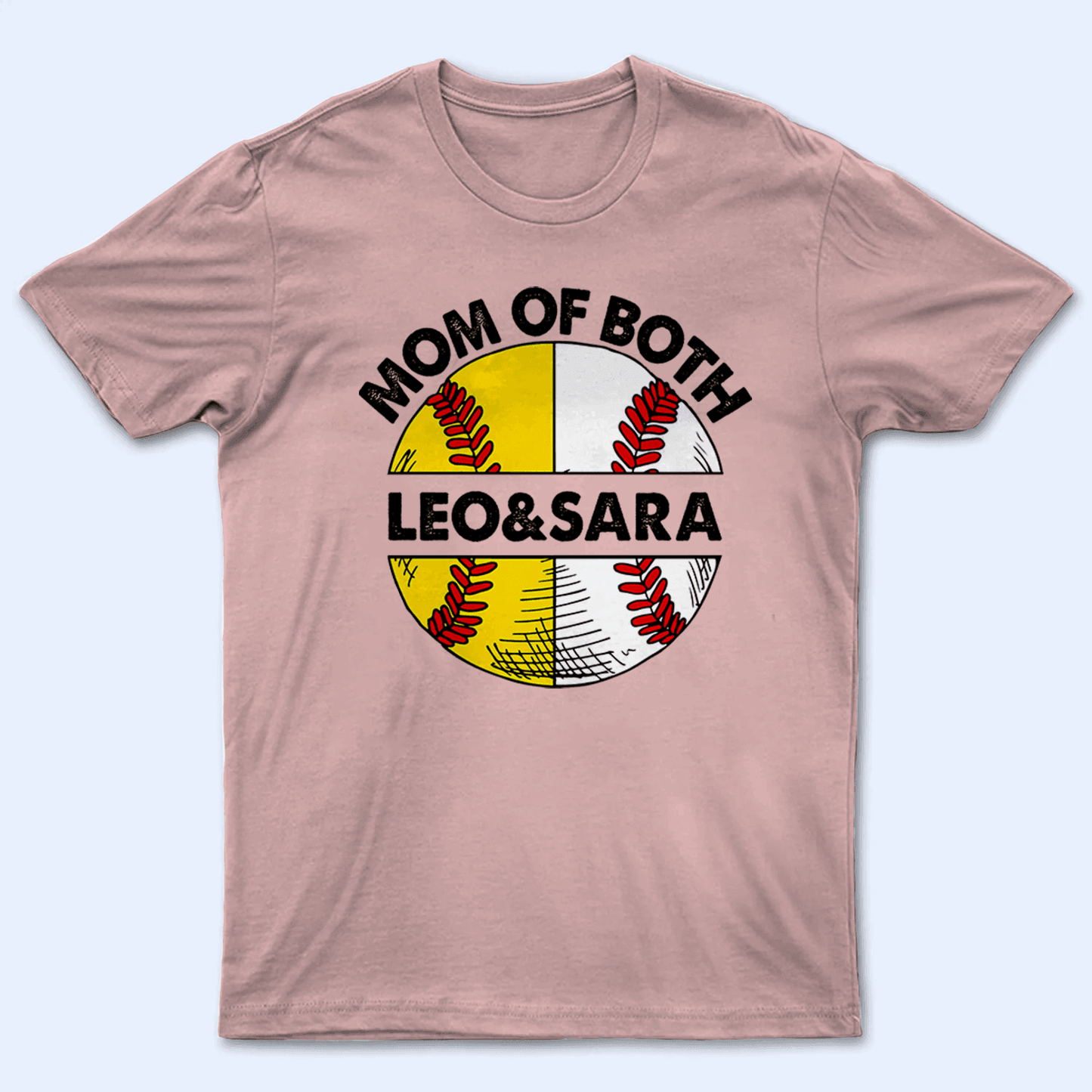 Mom of Both - 2 Sports Ball Design - Baseball/ Softball Cheers Personalized Custom T Shirt - Birthday, Loving, Funny Gift for Grandma/Nana/Mimi, Mom, Wife, Grandparent