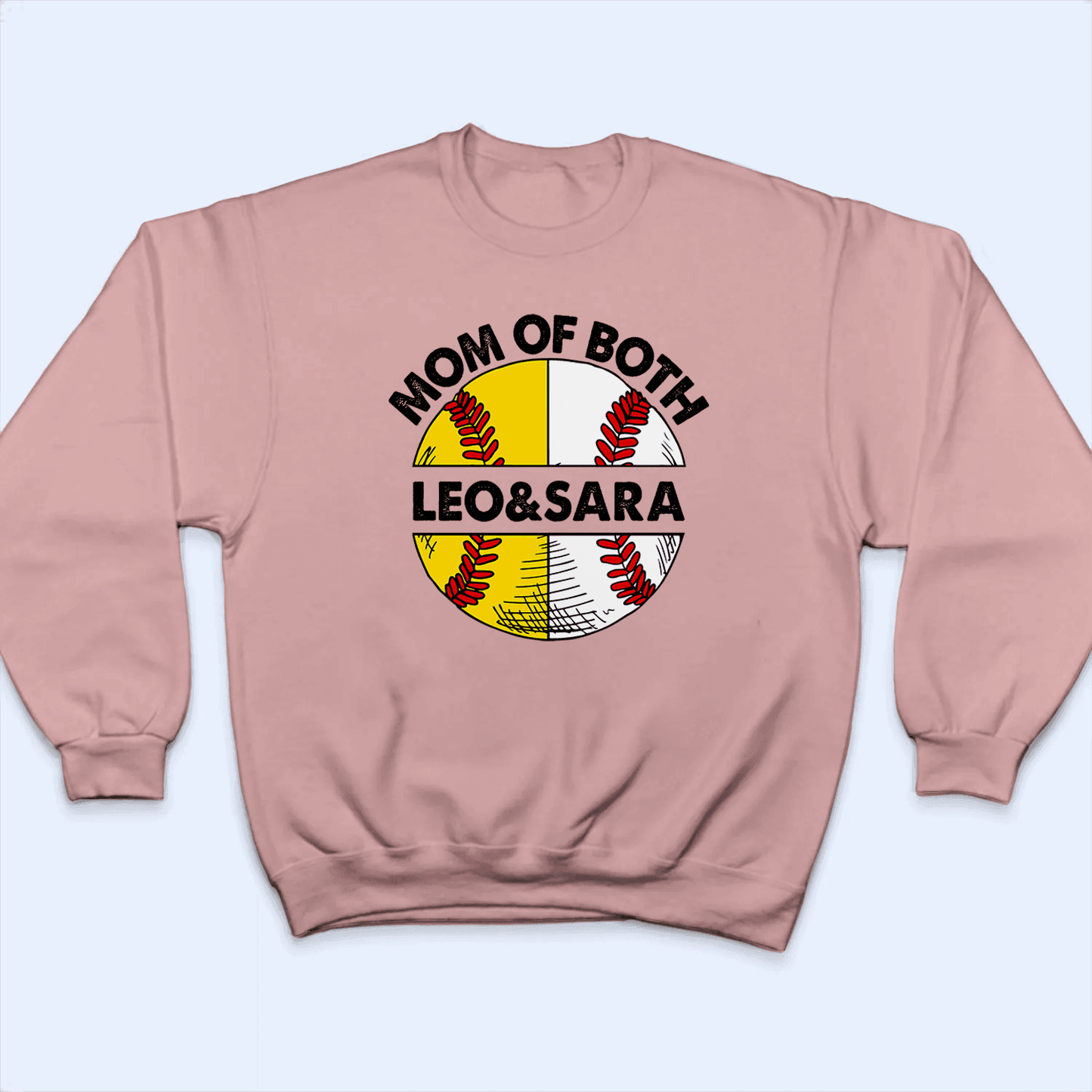 Mom of Both - 2 Sports Ball Design - Baseball/ Softball Cheers Personalized Custom T Shirt - Birthday, Loving, Funny Gift for Grandma/Nana/Mimi, Mom, Wife, Grandparent