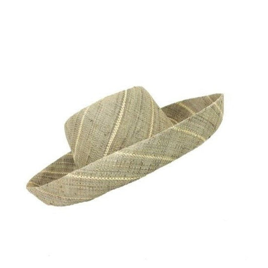 Monica Pin Stripe Straw Hat Grey -5" Brim