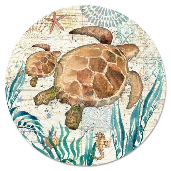 Monterey Bay Turtle w/Baby Glass Lazy Susan Turntable 13"