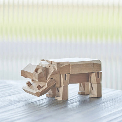 Modern Wooden Hippo Decor – Interactive Puzzle & Art Piece