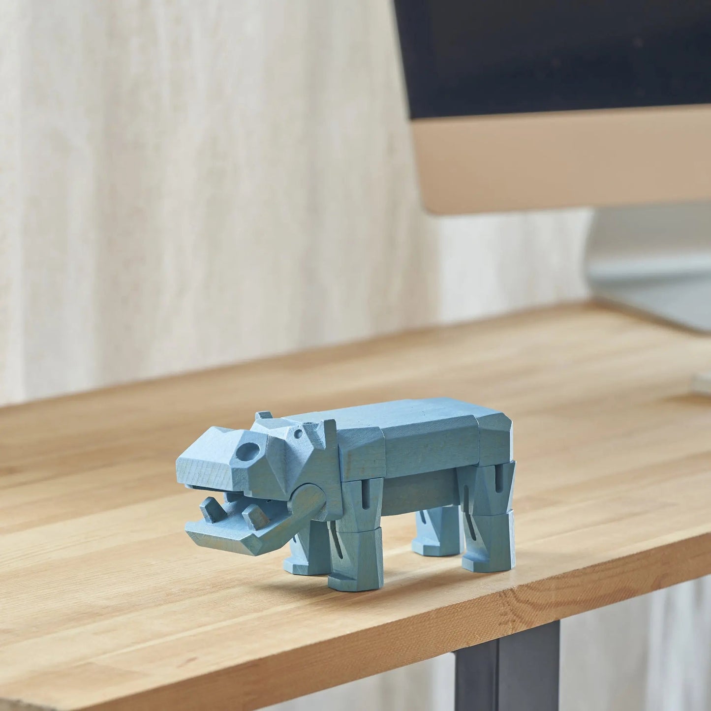 Modern Wooden Hippo Decor – Interactive Puzzle & Art Piece