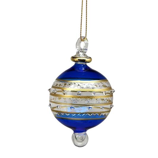 Striped Small Globe Ornament - Noble Blue