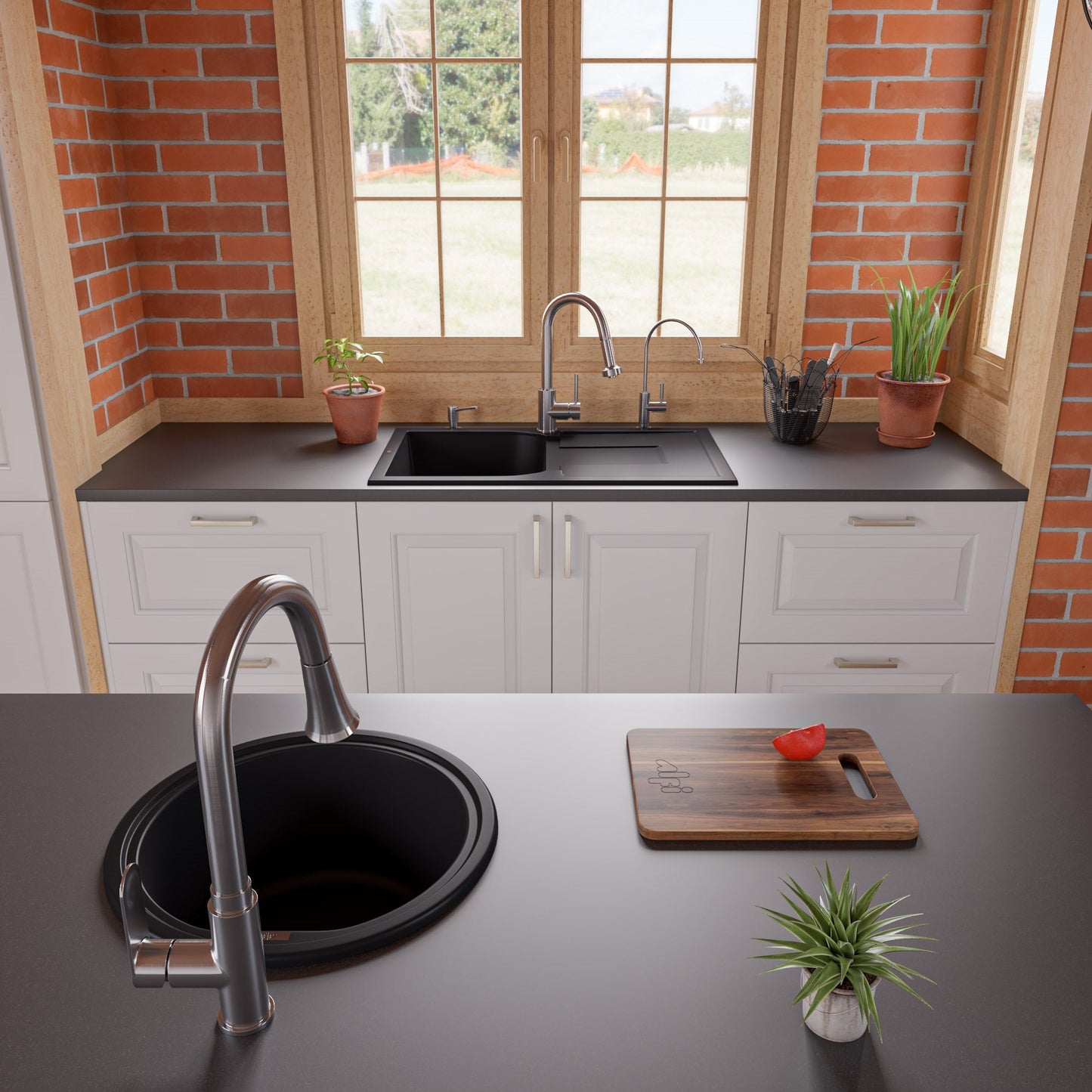 ALFI brand AB1620DI 34" Single Bowl Granite Composite Kitchen Sink with Drainboard