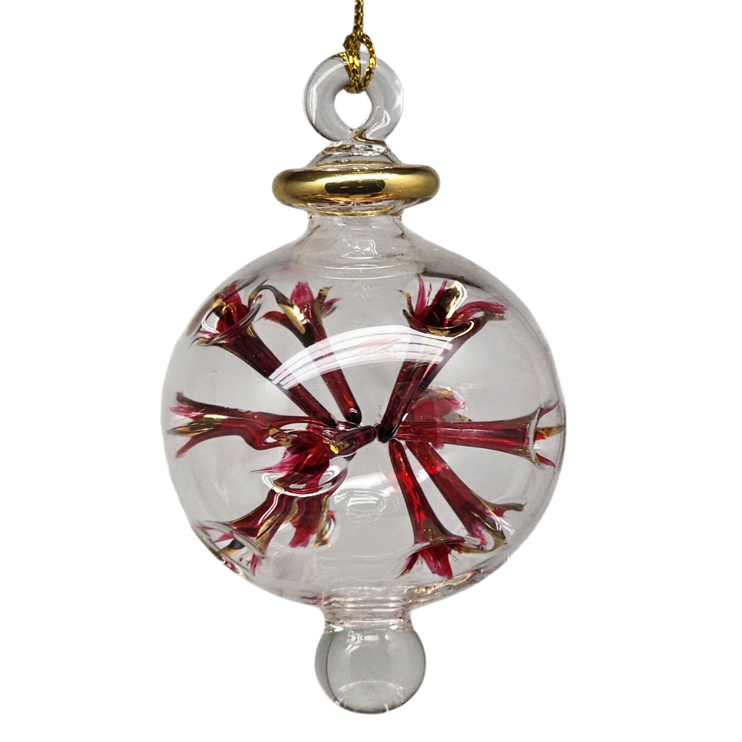 Blown Glass Pierced Starburst Ornament - Red
