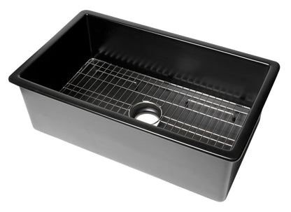 ALFI brand ABF3219SUD 32" x 19" Fireclay Single Bowl Undermount / Drop In Kitchen Sink w Grid