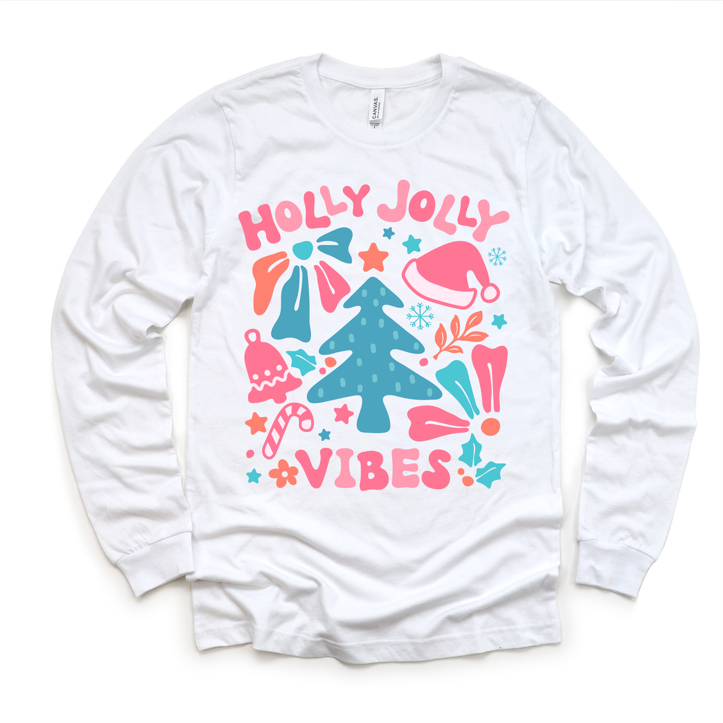 Boho Holly Jolly Vibes Christmas Shirt -  Long Sleeve Tees & Sweatshirts