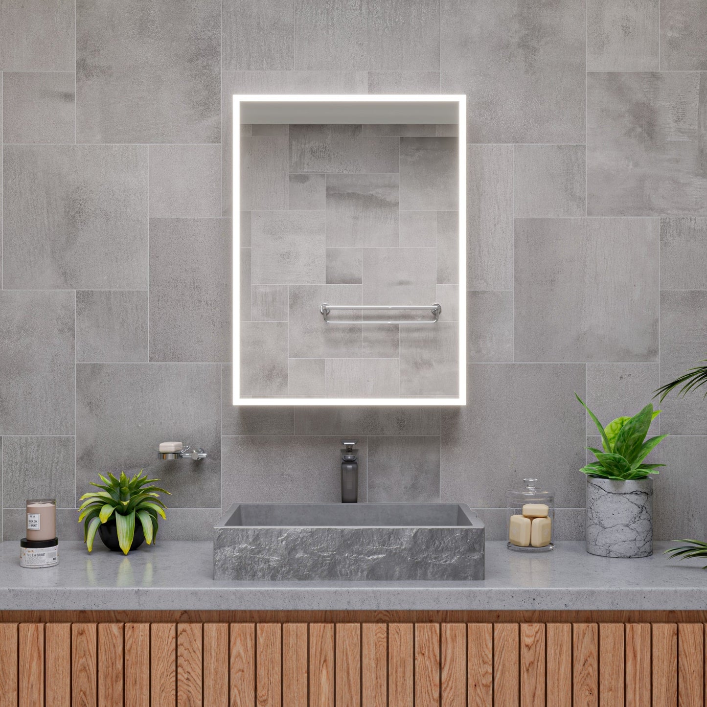 ALFI brand  ABCO24R 24" Solid Concrete Chiseled Style Rectangular Above Mount Vessel Sink