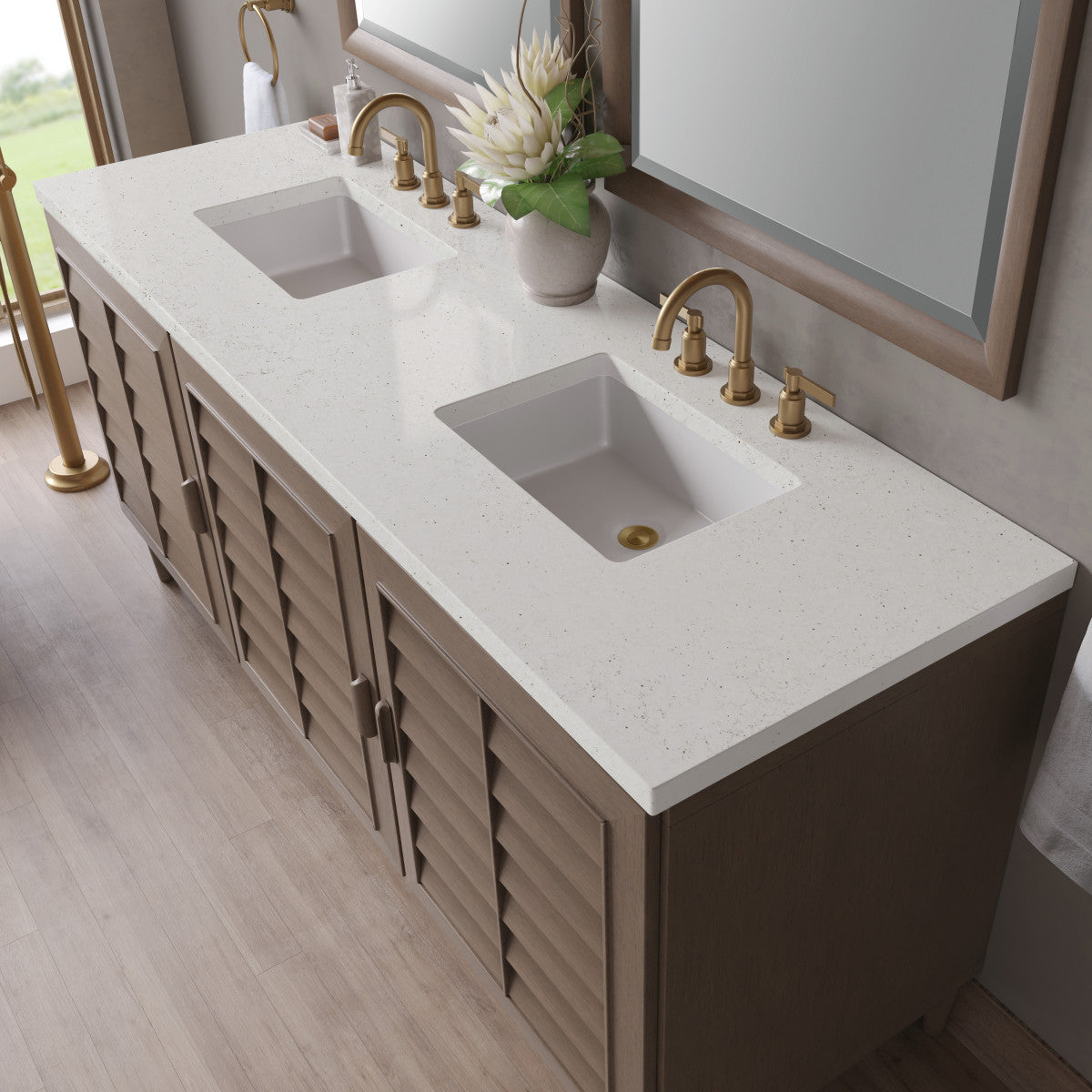 Portland 72" Double Vanity Cabinet, Whitewashed Walnut