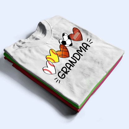 Multiple Sport Heart - Personalized Custom T Shirt - Gift for Grandma/Nana/Mimi, Mom, Wife, Grandparent