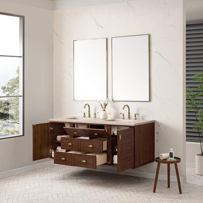 Amberly 60" Double Vanity Cabinet, Mid-Century Walnut