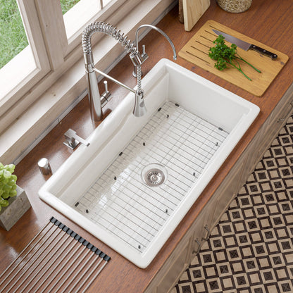 ALFI brand ABFS3219SUD ABFS3219SUD-W  White 32" x 19" Workstation Step Rim Single Bowl Fireclay Undermount / Drop In Kitchen Sink