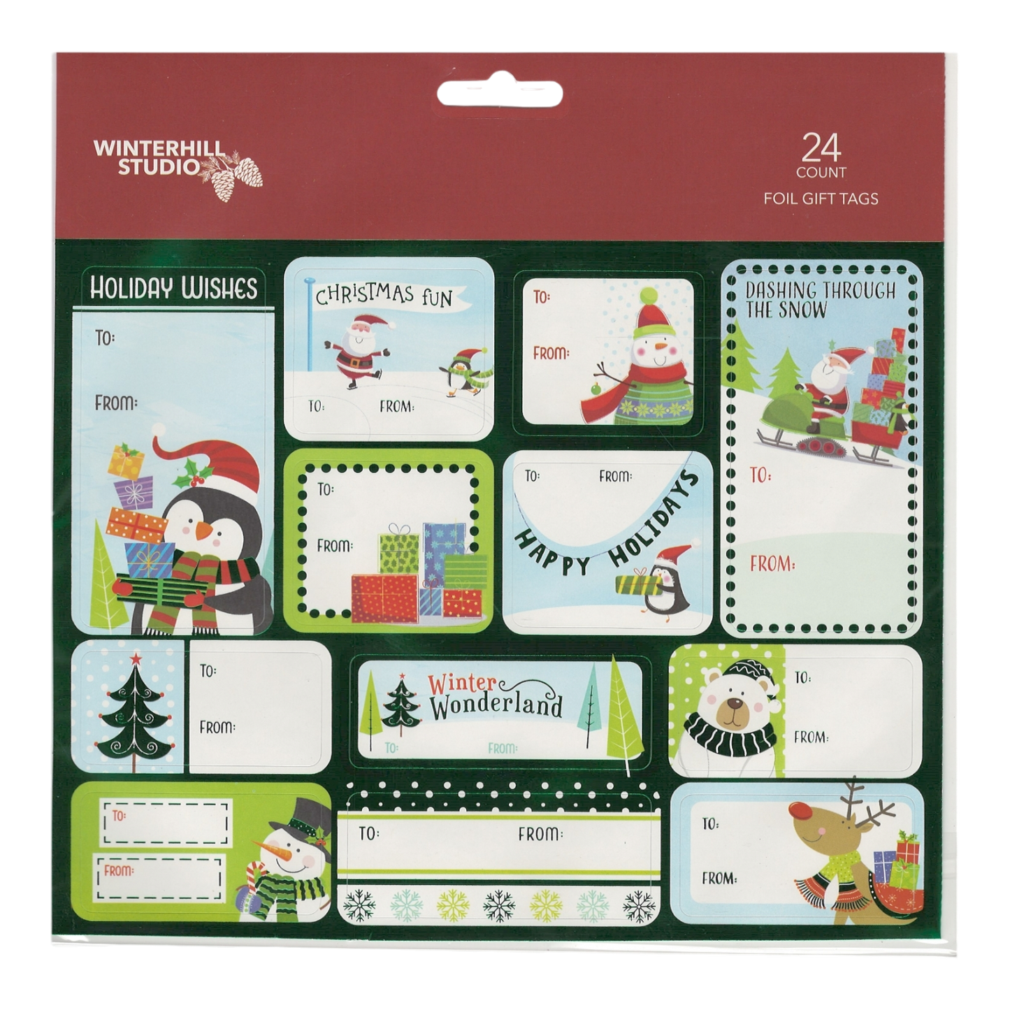 Foil Peel and Stick Gift tags - Cartoony Green