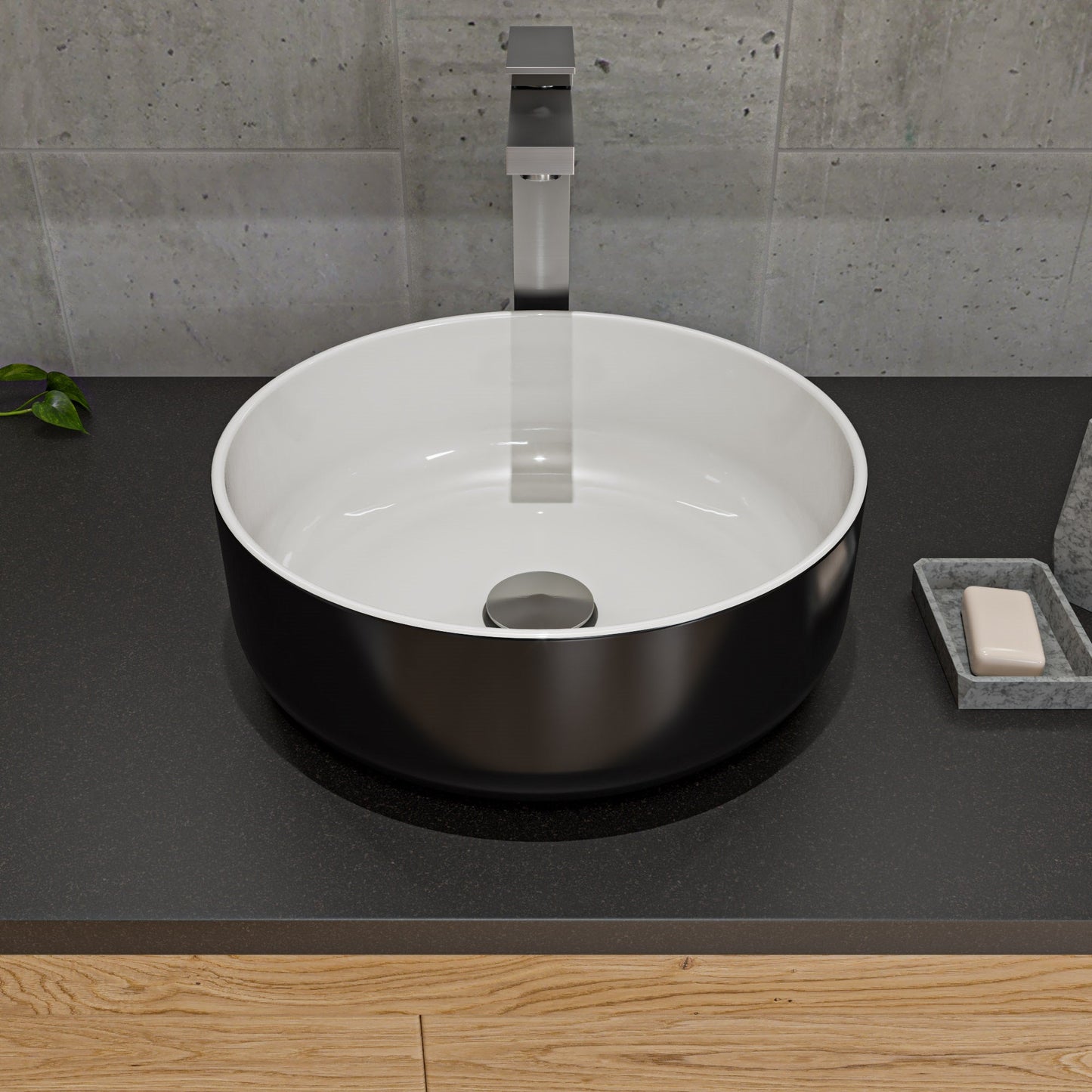 ALFI brand  ABC908 Black & White 15" Round Above Mount Ceramic Sink