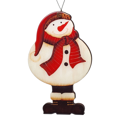 Glossy Wooden Snowman Ornament - 5 Inches