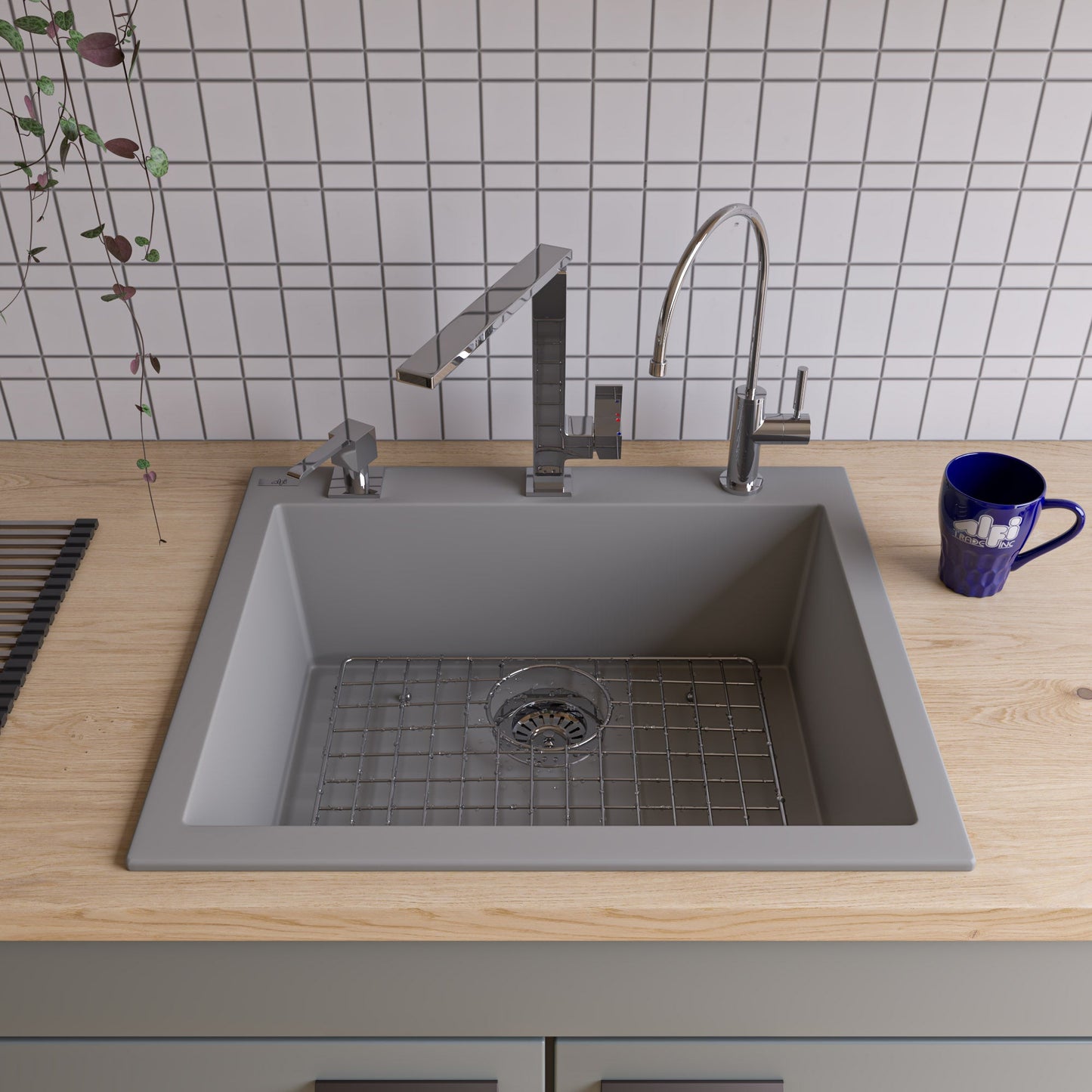 ALFI brand AB2420DI 24" Drop-In Single Bowl Granite Composite Kitchen Sink