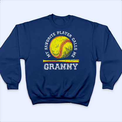 My favorite player calls me Grandma - Baseball/ Softball/Football Baseball Batt Personalized Custom T Shirt - Birthday, Loving, Funny Gift for Grandma/Nana/Mimi, Mom, Wife, Grandparent