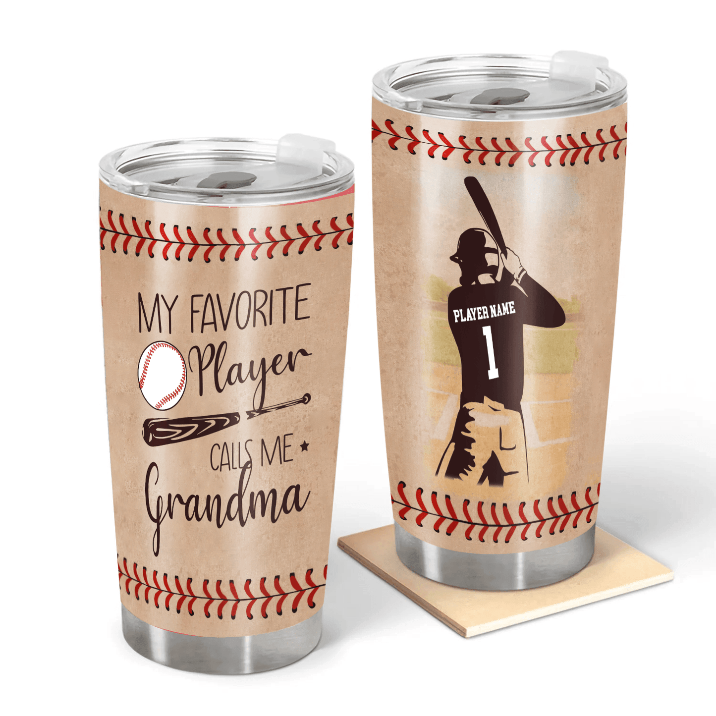 My Favorite Player Calls Me Grandma - Personalized Custom 20oz Fat Tumbler Cup - Birthday, Loving, Funny Gift for Grandma/Nana/Mimi, Mom, Wife, Grandparent