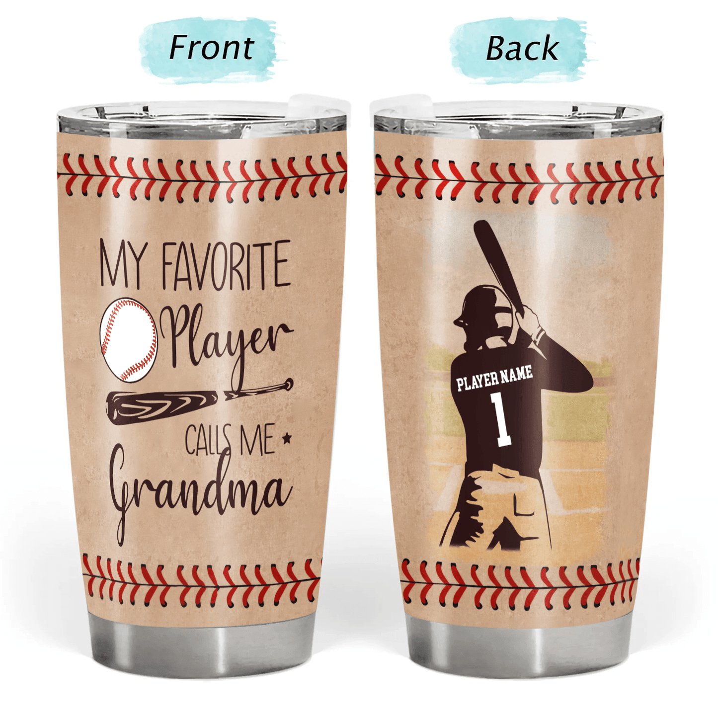 My Favorite Player Calls Me Grandma - Personalized Custom 20oz Fat Tumbler Cup - Birthday, Loving, Funny Gift for Grandma/Nana/Mimi, Mom, Wife, Grandparent