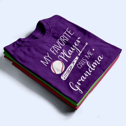 My Favorite Player Calls Me Grandma - Personalized Custom T Shirt - Birthday, Loving, Funny Gift for Grandma/Nana/Mimi, Mom, Wife, Grandparent - Purple