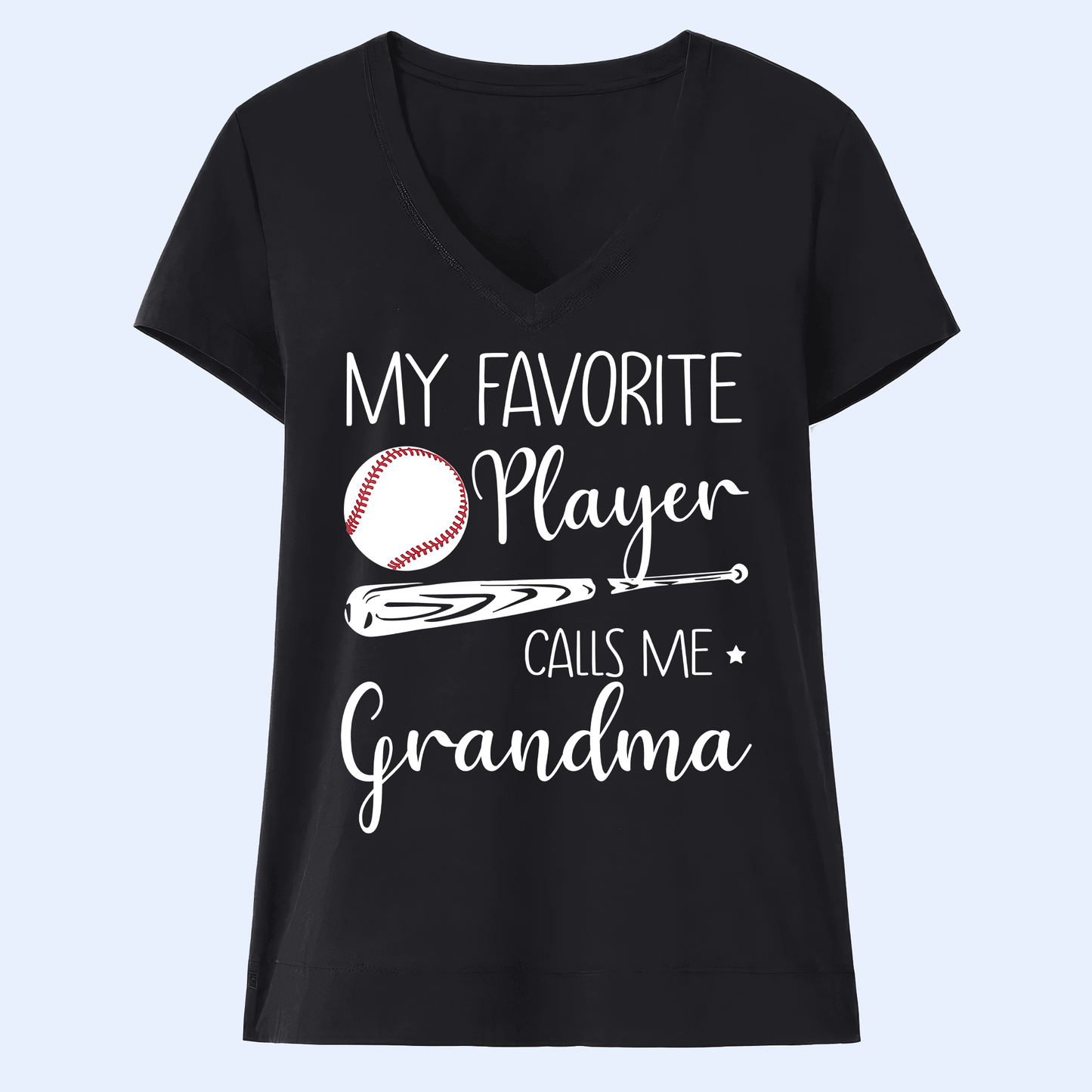 My Favorite Player Calls Me Grandma - Personalized Custom V-Neck T Shirt - Birthday, Loving, Funny Gift for Grandma/Nana/Mimi, Mom, Wife, Grandparent