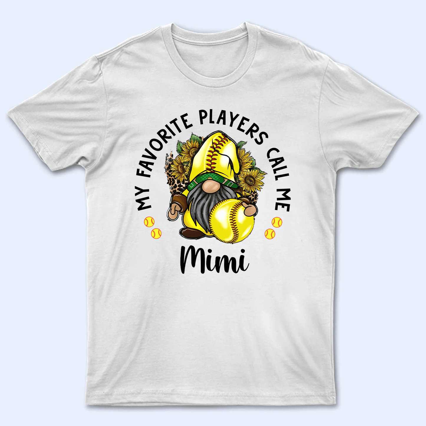 My Favorite Player Calls Me Grandma With Gnome Flowers - Personalized Custom T Shirt - Gift for Grandma/Nana/Mimi, Mom, Wife, Grandparent