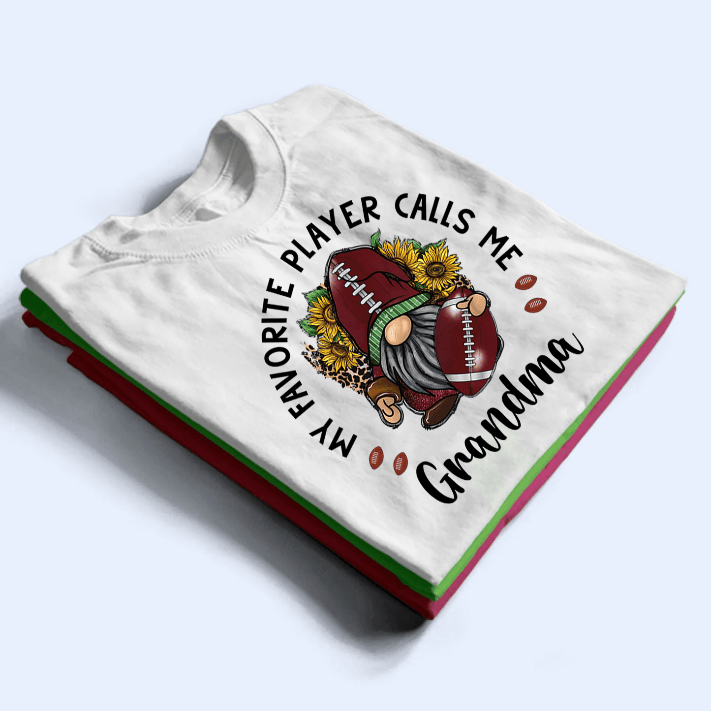 My Favorite Player Calls Me Grandma With Gnome Flowers - Personalized Custom T Shirt - Gift for Grandma/Nana/Mimi, Mom, Wife, Grandparent