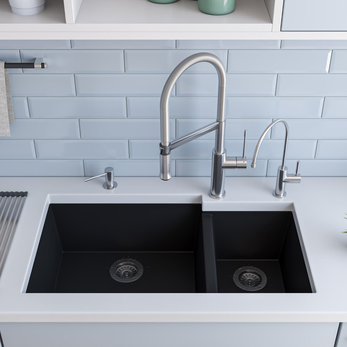 ALFI brand AB3319UM 34" Double Bowl Undermount Granite Composite Kitchen Sink