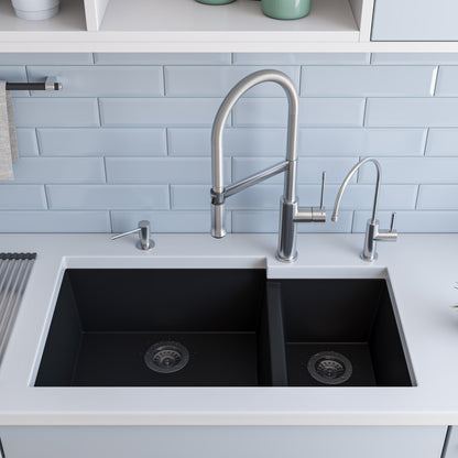ALFI brand AB3319UM 34" Double Bowl Undermount Granite Composite Kitchen Sink