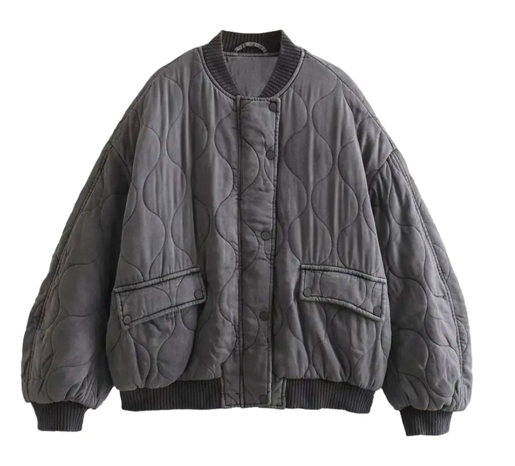 WOLFF Women's Loose Fit Gray Bomber Jacket