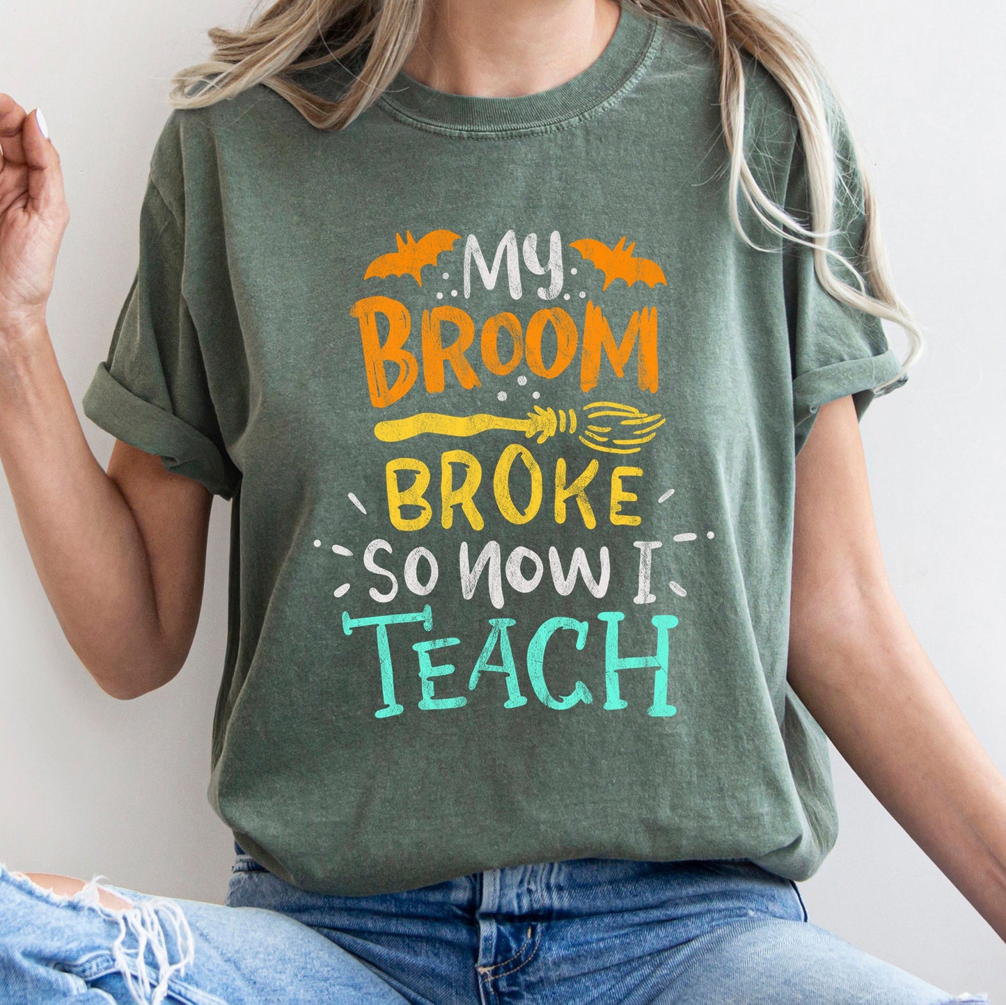 My Broom Broke So I Teach Retro Halloween Comfort Colors Tshirt
