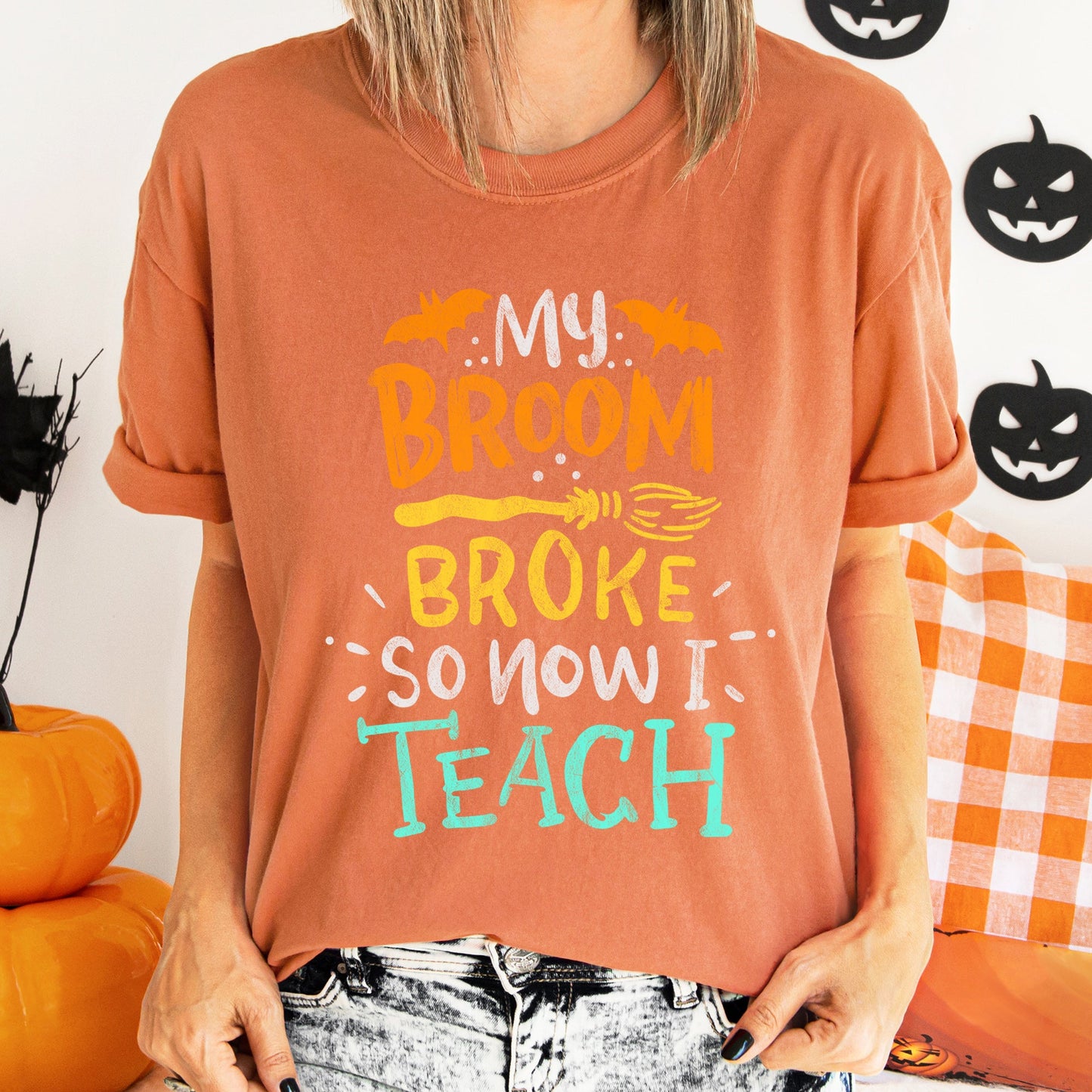 My Broom Broke So I Teach Retro Halloween Comfort Colors Tshirt