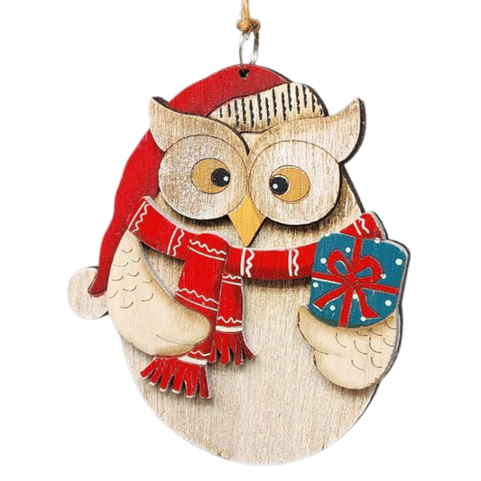 Festive Owl with Present Holiday Ornament