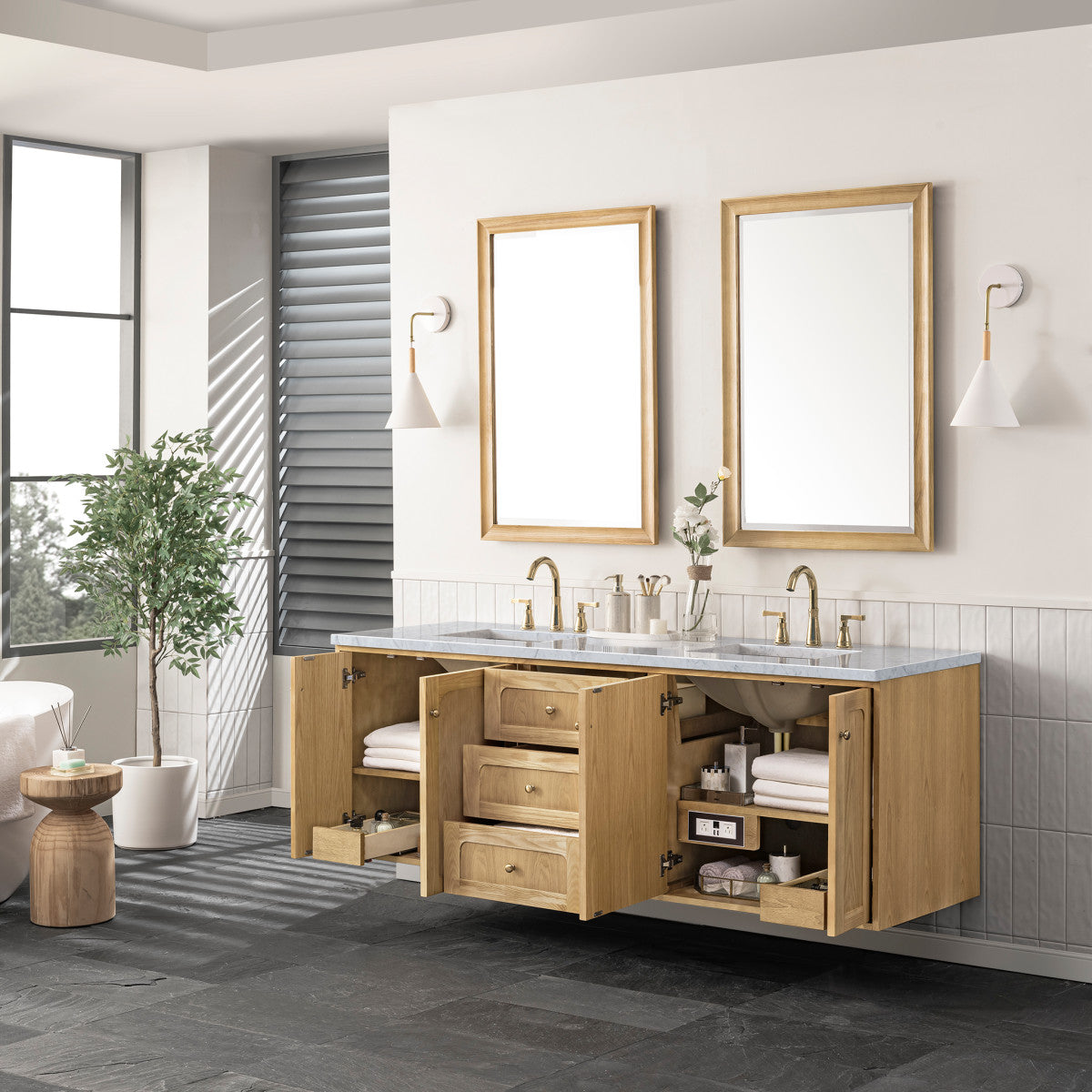 Laurent 72" Double Vanity Cabinet, Light Natural Oak
