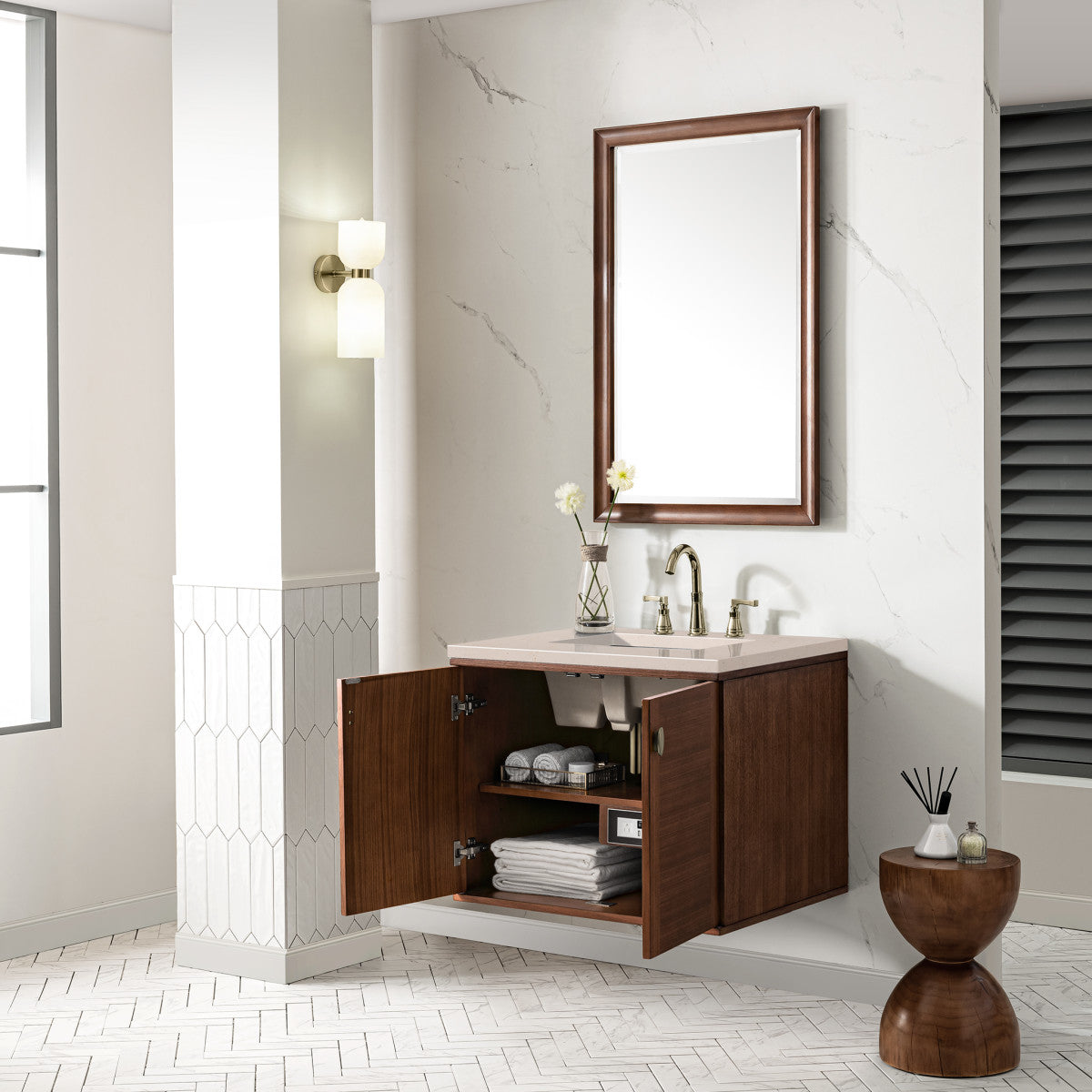 Amberly 30" Single Vanity Cabinet, Mid-Century Walnut