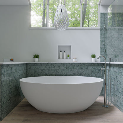 ALFI brand  AB9941 67" White Oval Solid Surface Smooth Resin Soaking Bathtub