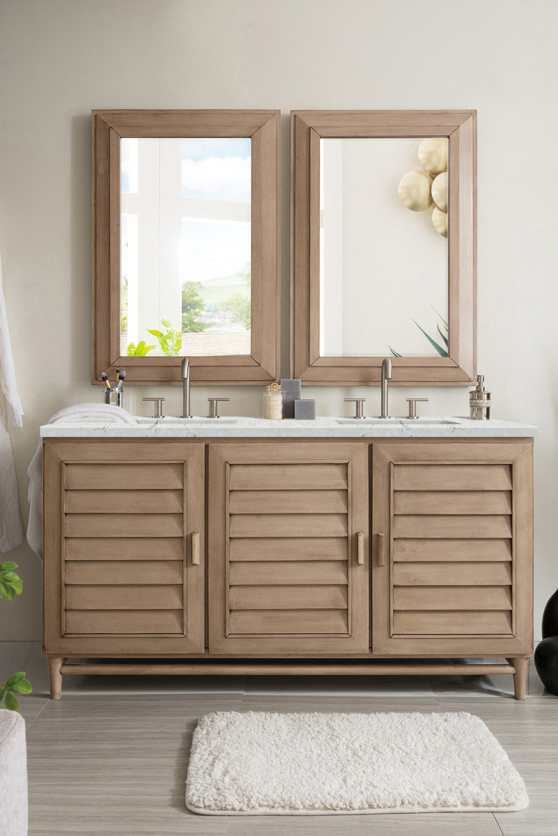 Portland 60" Double Vanity Cabinet, Whitewashed Walnut