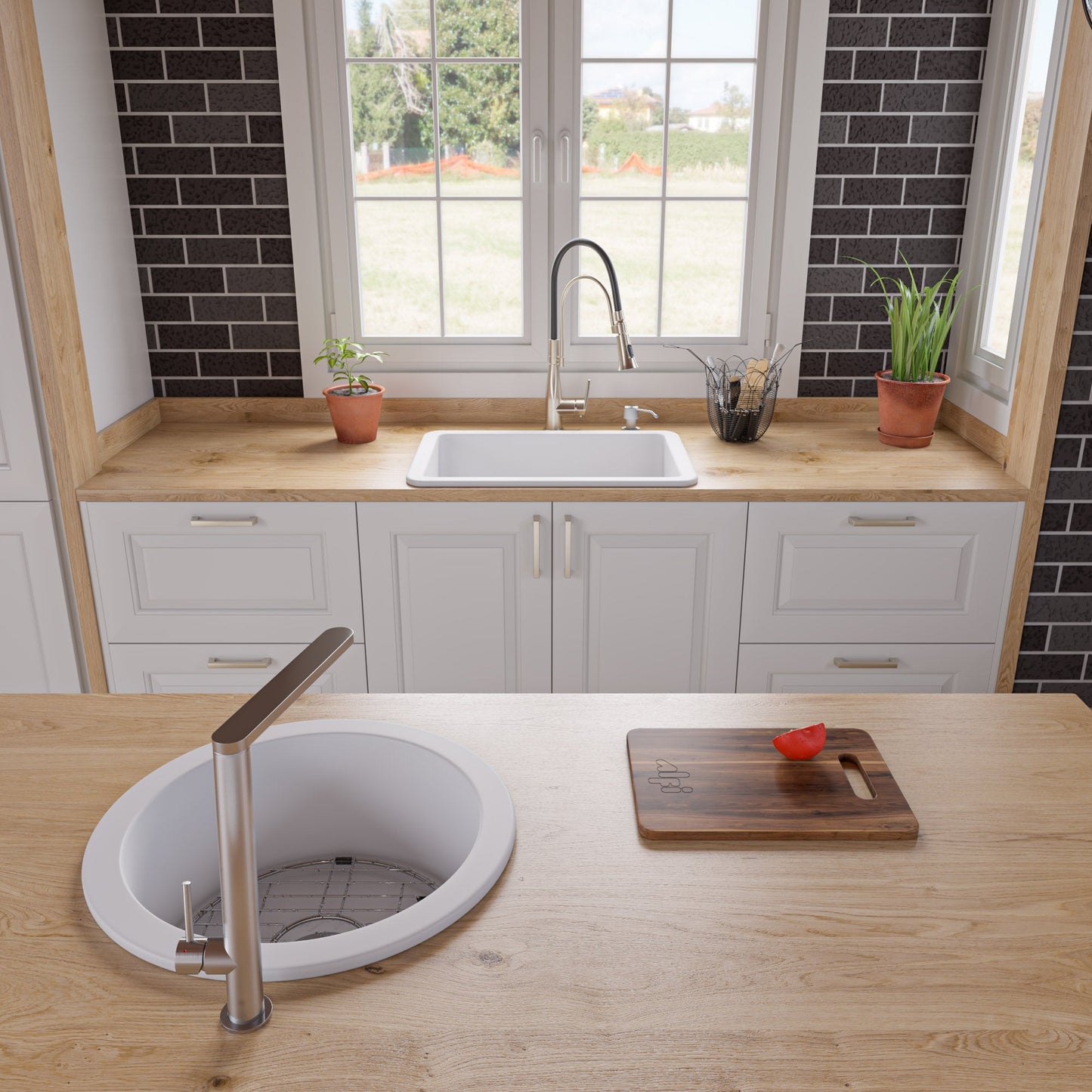 ALFI brand ABF2718UD 27" x 18" Fireclay Undermount / Drop In Firelcay Kitchen Sink