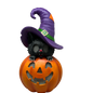 Cat On Pumpkin  With Moving Digital Eyes