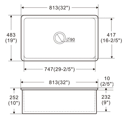 ALFI brand ABF3219SUD 32" x 19" Fireclay Single Bowl Undermount / Drop In Kitchen Sink w Grid
