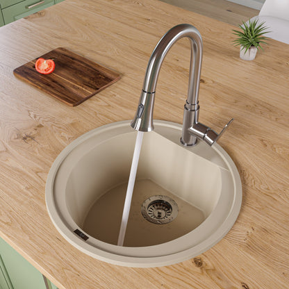 ALFI brand AB2020DI 20" Drop-In Round Granite Composite Kitchen Prep Sink