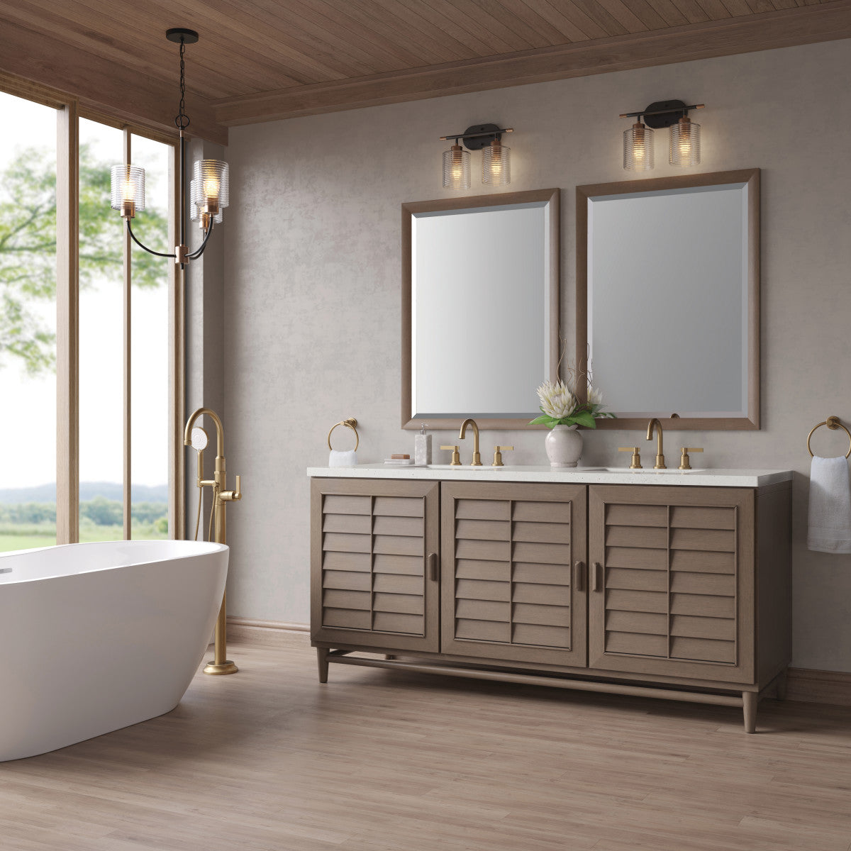 Portland 72" Double Vanity Cabinet, Whitewashed Walnut